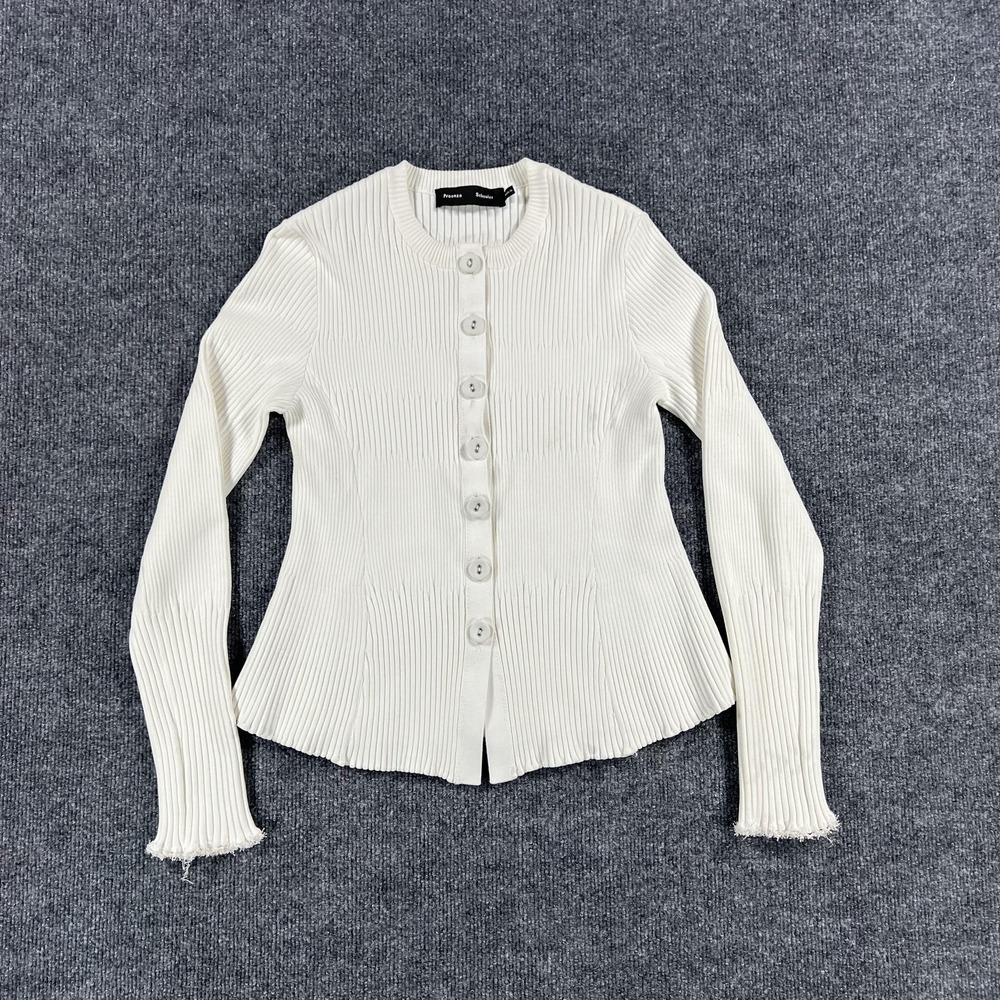 Proenza Schouler Cardigan Womens Small White Rib Knit Button Front‎ Slim Fit